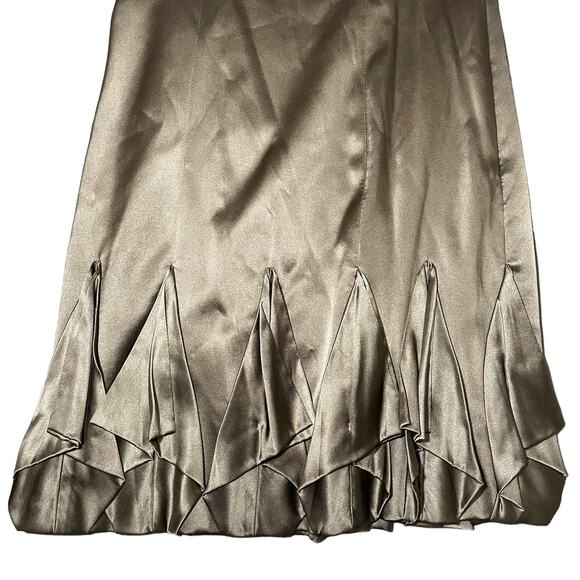 NEW Karen Millen Silk Off Shoulder Mini Dress Metallic Khaki Green - US Size 6 - Picture 7 of 11